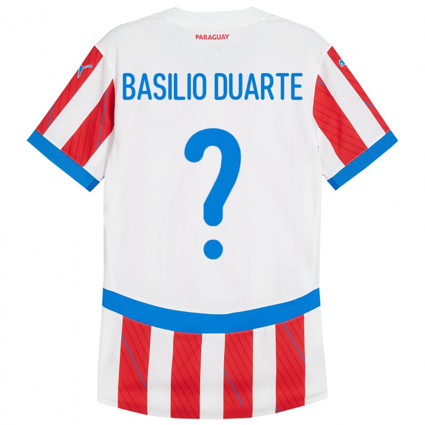 Gyermek Paraguay Basilio Duarte #0 Fehér Piros Hazai Jersey 24-26 Mez Póló Ing