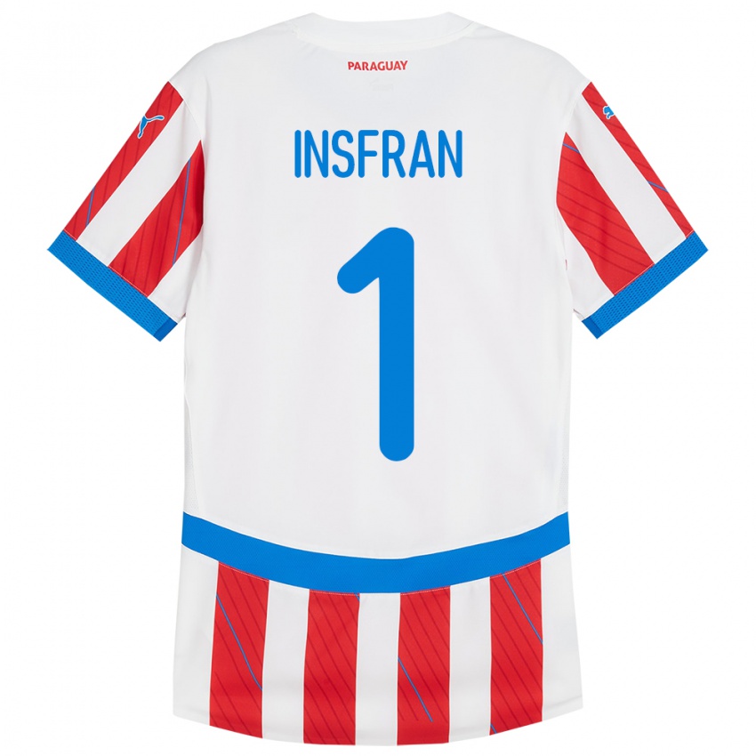 Gyermek Paraguay Facundo Insfrán #1 Fehér Piros Hazai Jersey 24-26 Mez Póló Ing