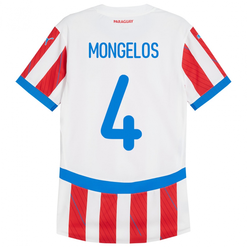 Gyermek Paraguay Rolando Mongelós #4 Fehér Piros Hazai Jersey 24-26 Mez Póló Ing