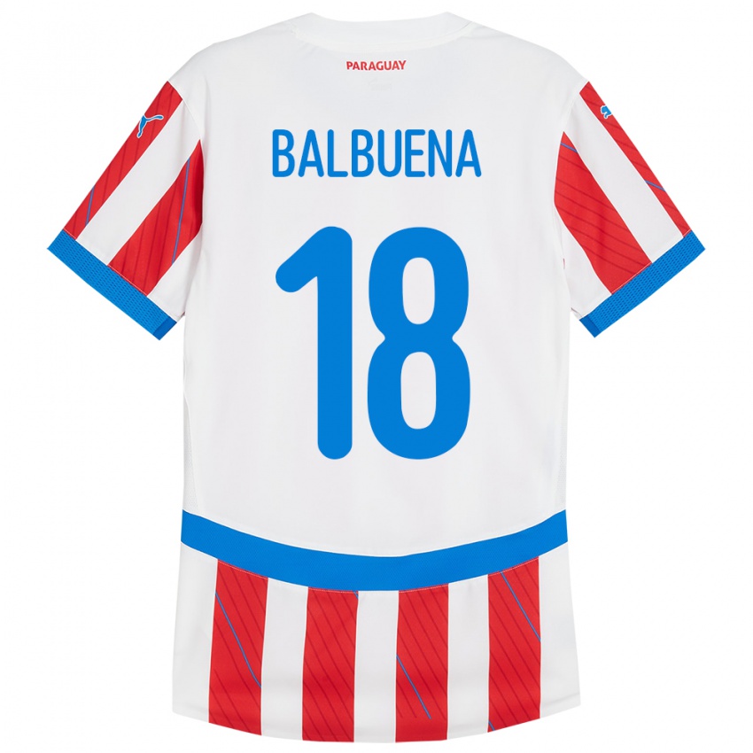 Gyermek Paraguay Axel Balbuena #18 Fehér Piros Hazai Jersey 24-26 Mez Póló Ing