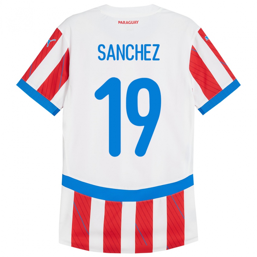 Gyermek Paraguay Juan Sánchez #19 Fehér Piros Hazai Jersey 24-26 Mez Póló Ing