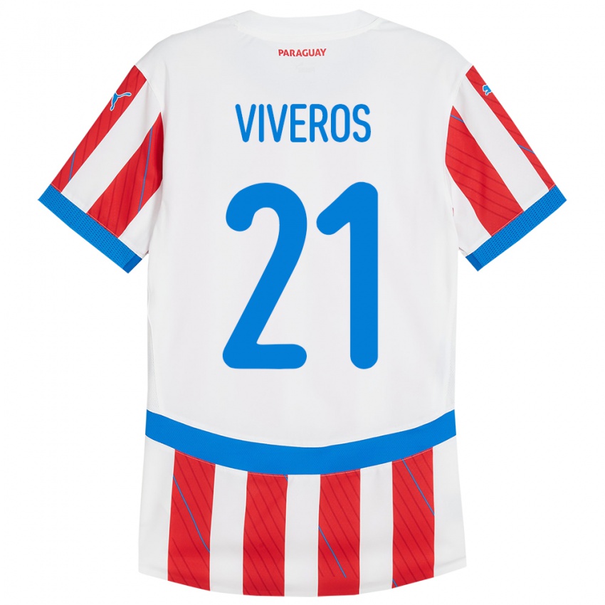 Gyermek Paraguay Fernando Viveros #21 Fehér Piros Hazai Jersey 24-26 Mez Póló Ing