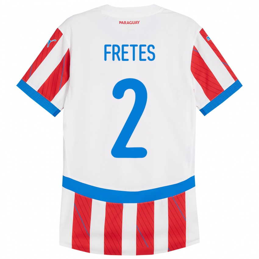 Gyermek Paraguay Limpia Fretes #2 Fehér Piros Hazai Jersey 24-26 Mez Póló Ing