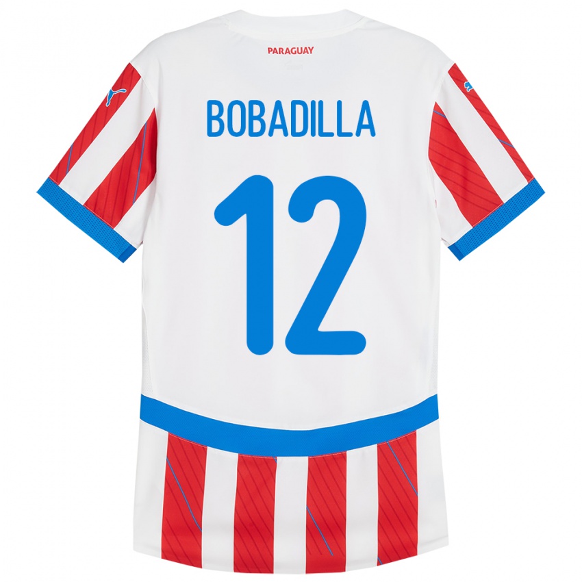 Gyermek Paraguay Alicia Bobadilla #12 Fehér Piros Hazai Jersey 24-26 Mez Póló Ing