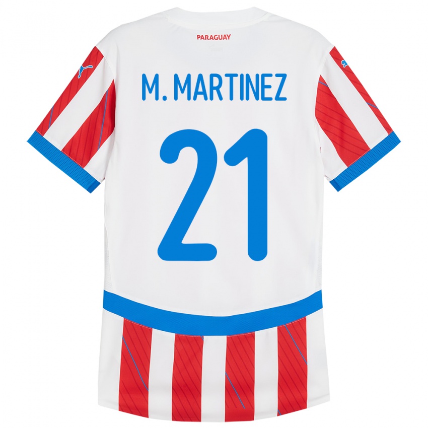 Gyermek Paraguay María Martínez #21 Fehér Piros Hazai Jersey 24-26 Mez Póló Ing