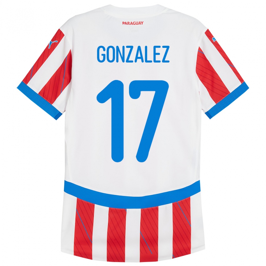 Gyermek Paraguay Lourdes González #17 Fehér Piros Hazai Jersey 24-26 Mez Póló Ing