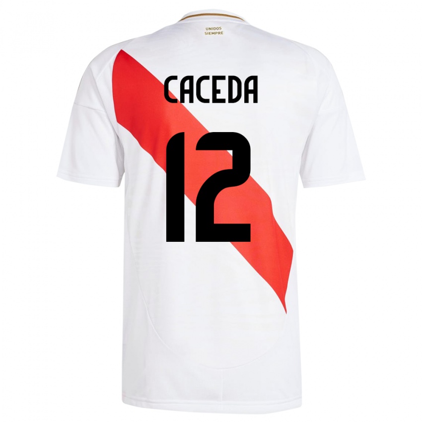 Gyermek Peru Carlos Cáceda #12 Fehér Hazai Jersey 24-26 Mez Póló Ing