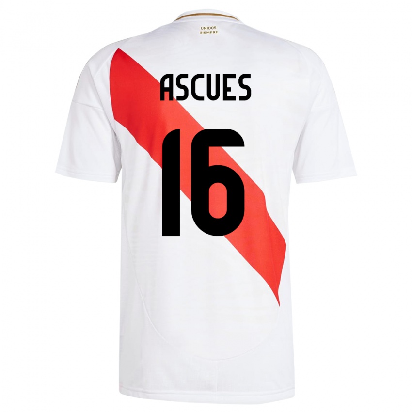 Gyermek Peru Carlos Ascues #16 Fehér Hazai Jersey 24-26 Mez Póló Ing