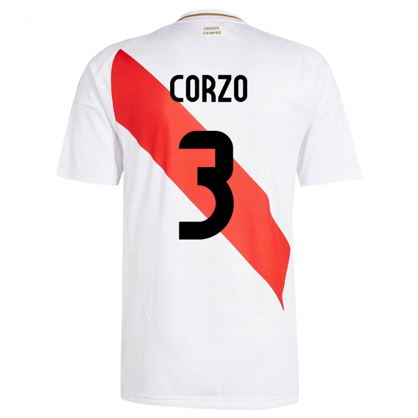 Gyermek Peru Aldo Corzo #3 Fehér Hazai Jersey 24-26 Mez Póló Ing