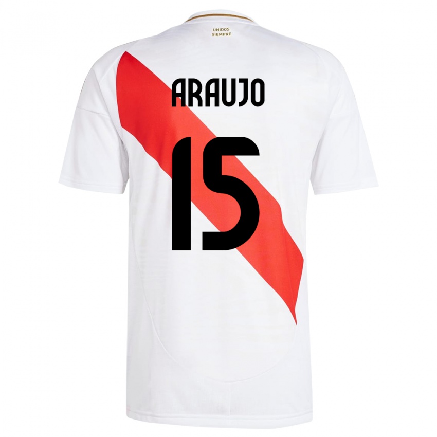 Gyermek Peru Miguel Araujo #15 Fehér Hazai Jersey 24-26 Mez Póló Ing