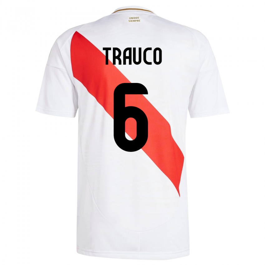 Gyermek Peru Miguel Trauco #6 Fehér Hazai Jersey 24-26 Mez Póló Ing