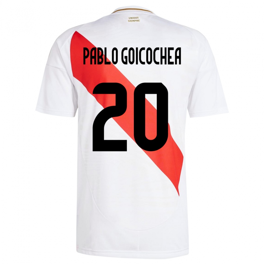 Gyermek Peru Juan Pablo Goicochea #20 Fehér Hazai Jersey 24-26 Mez Póló Ing