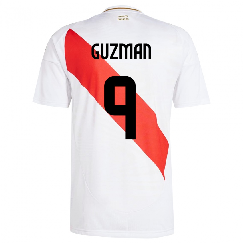 Gyermek Peru Víctor Guzmán #9 Fehér Hazai Jersey 24-26 Mez Póló Ing