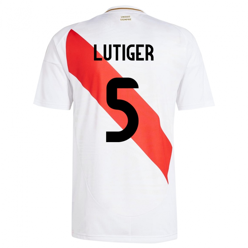 Gyermek Peru Rafael Lutiger #5 Fehér Hazai Jersey 24-26 Mez Póló Ing