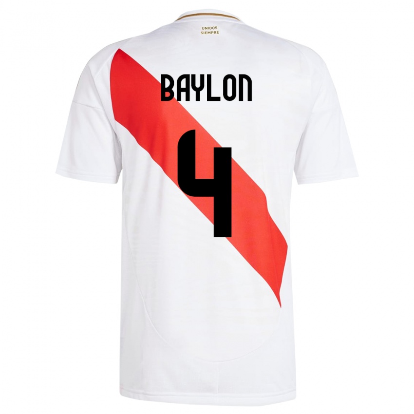 Gyermek Peru Luis Baylón #4 Fehér Hazai Jersey 24-26 Mez Póló Ing