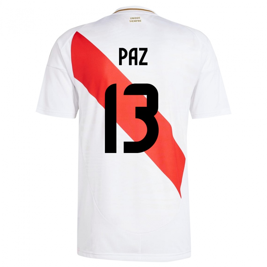 Gyermek Peru Braidy Paz #13 Fehér Hazai Jersey 24-26 Mez Póló Ing