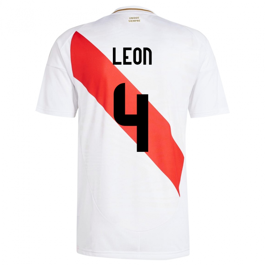 Gyermek Peru Mía León #4 Fehér Hazai Jersey 24-26 Mez Póló Ing