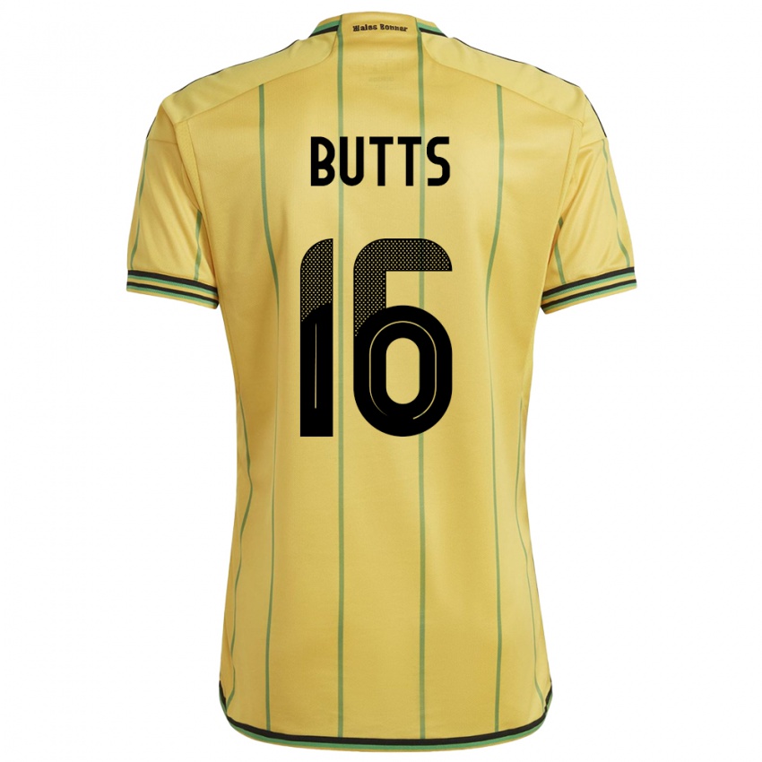 Gyermek Jamaica Njeri Butts #16 Sárga Hazai Jersey 24-26 Mez Póló Ing