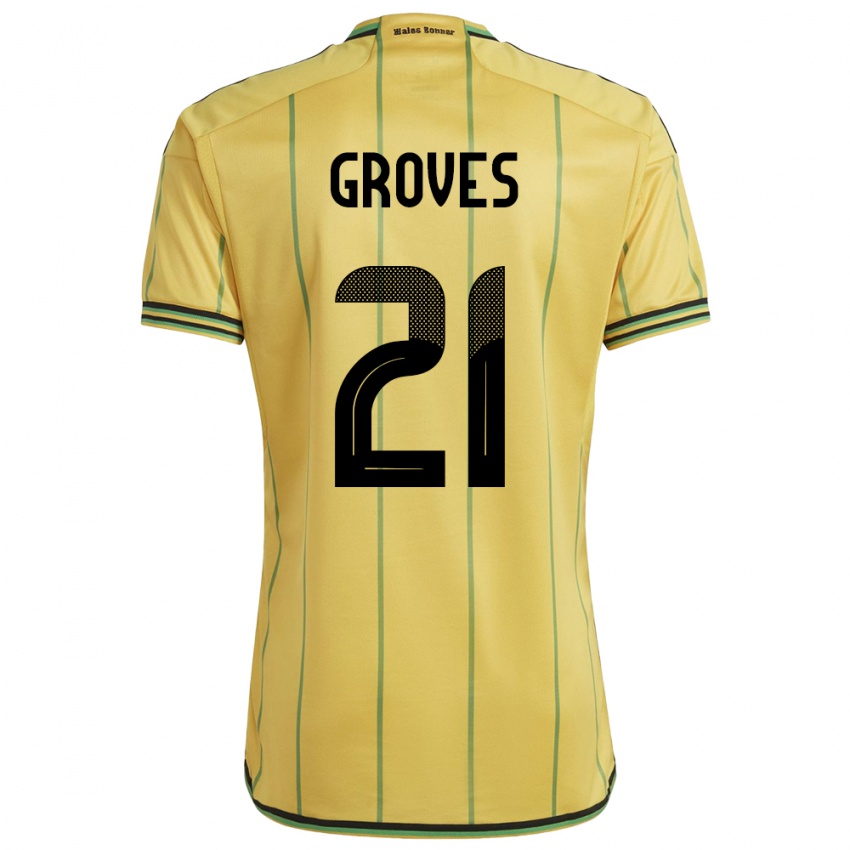 Gyermek Jamaica Isreala Groves #21 Sárga Hazai Jersey 24-26 Mez Póló Ing