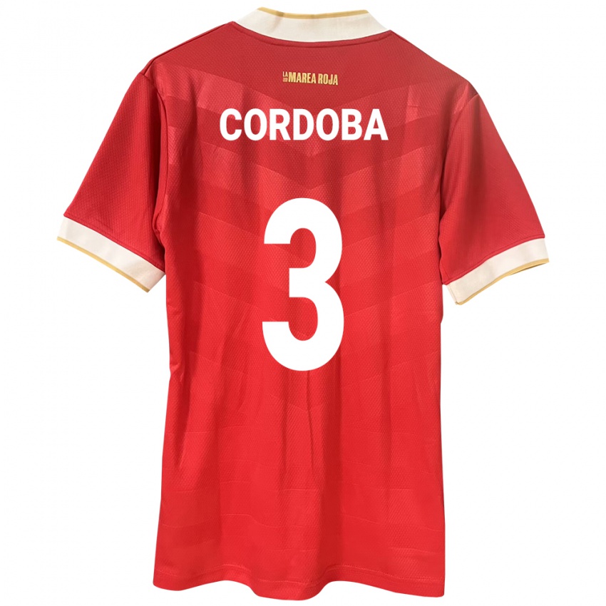 Gyermek Panama José Córdoba #3 Piros Hazai Jersey 24-26 Mez Póló Ing