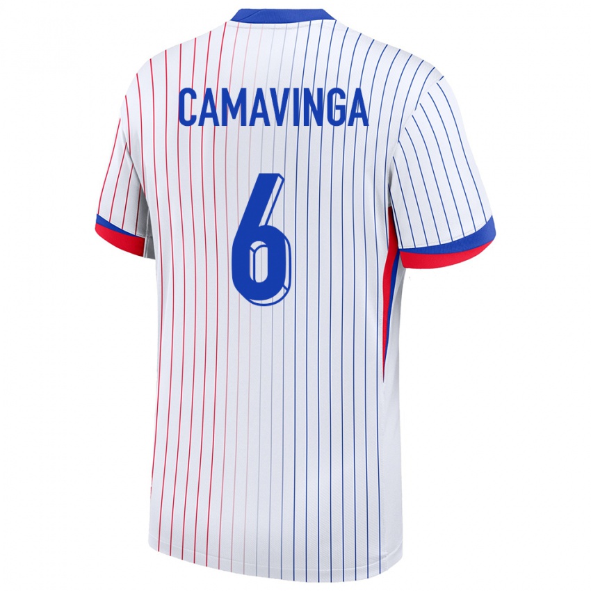 Gyermek Franciaország Eduardo Camavinga #6 Fehér Idegenbeli Jersey 24-26 Mez Póló Ing