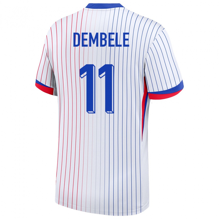 Gyermek Franciaország Ousmane Dembele #11 Fehér Idegenbeli Jersey 24-26 Mez Póló Ing