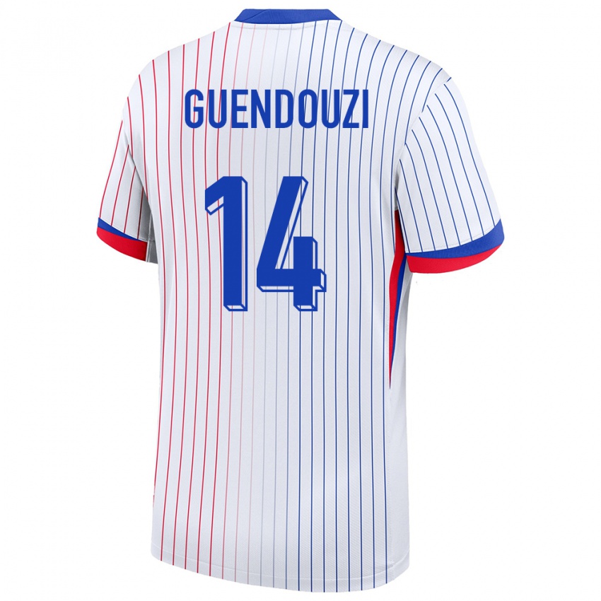 Gyermek Franciaország Matteo Guendouzi #14 Fehér Idegenbeli Jersey 24-26 Mez Póló Ing