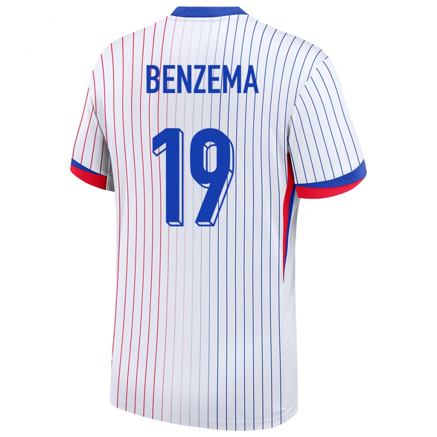 Gyermek Franciaország Karim Benzema #19 Fehér Idegenbeli Jersey 24-26 Mez Póló Ing