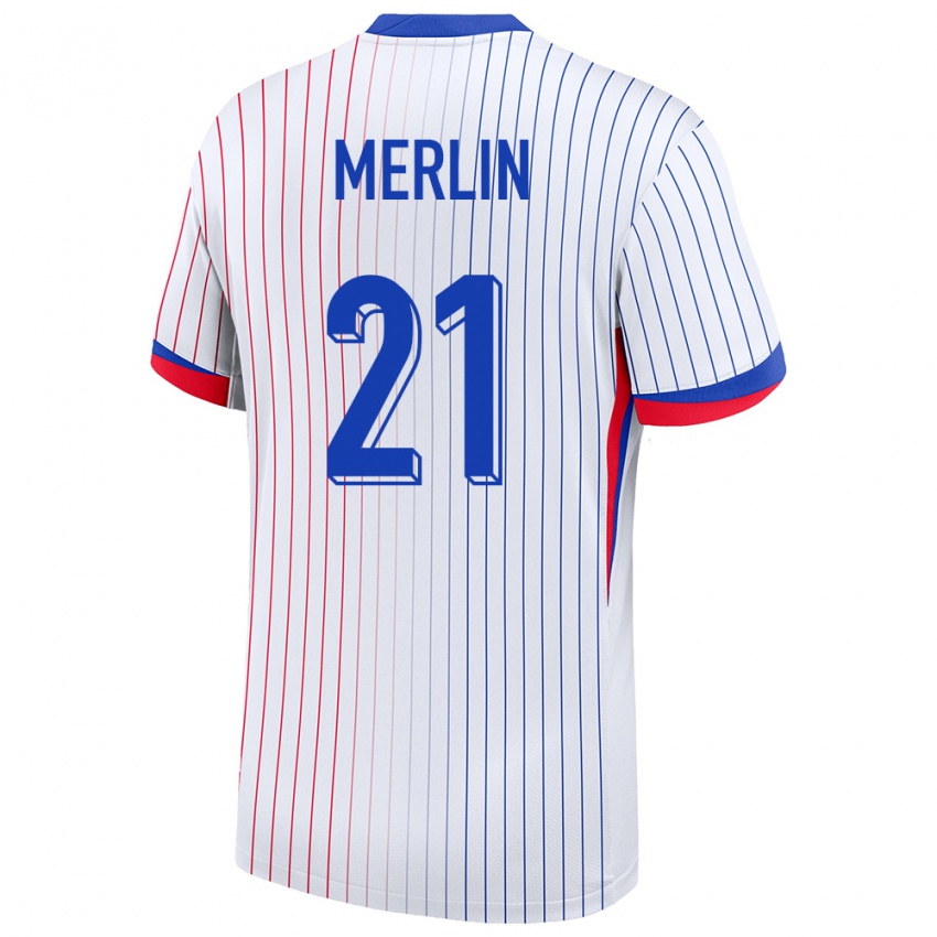 Gyermek Franciaország Quentin Merlin #21 Fehér Idegenbeli Jersey 24-26 Mez Póló Ing