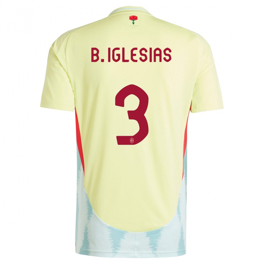 Gyermek Spanyolország Borja Iglesias #3 Sárga Idegenbeli Jersey 24-26 Mez Póló Ing