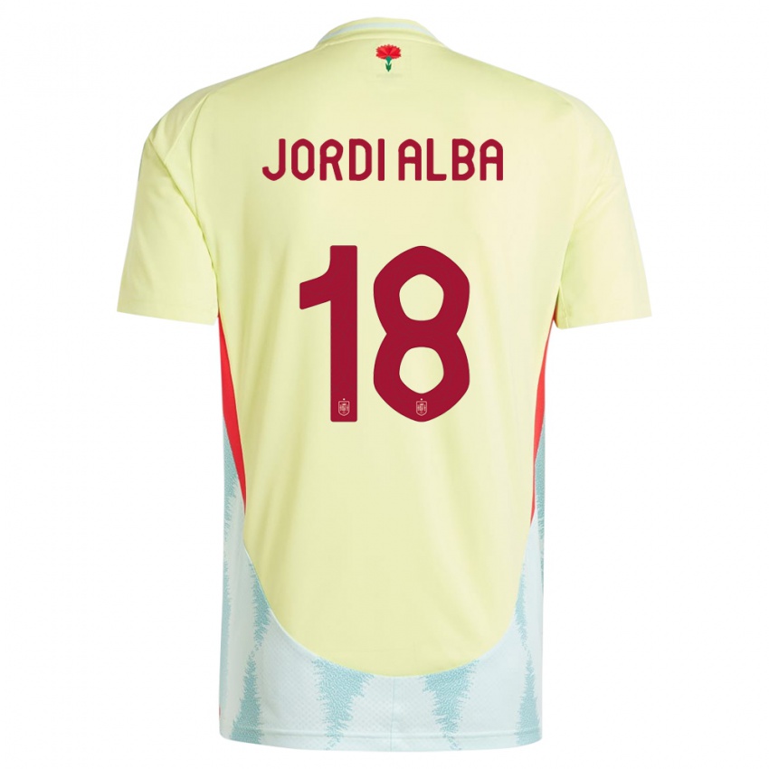 Gyermek Spanyolország Jordi Alba #18 Sárga Idegenbeli Jersey 24-26 Mez Póló Ing