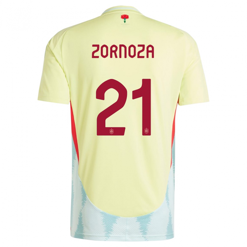 Gyermek Spanyolország Claudia Zornoza #21 Sárga Idegenbeli Jersey 24-26 Mez Póló Ing