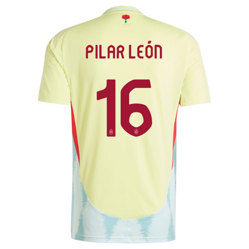 Gyermek Spanyolország Maria Pilar Leon #16 Sárga Idegenbeli Jersey 24-26 Mez Póló Ing