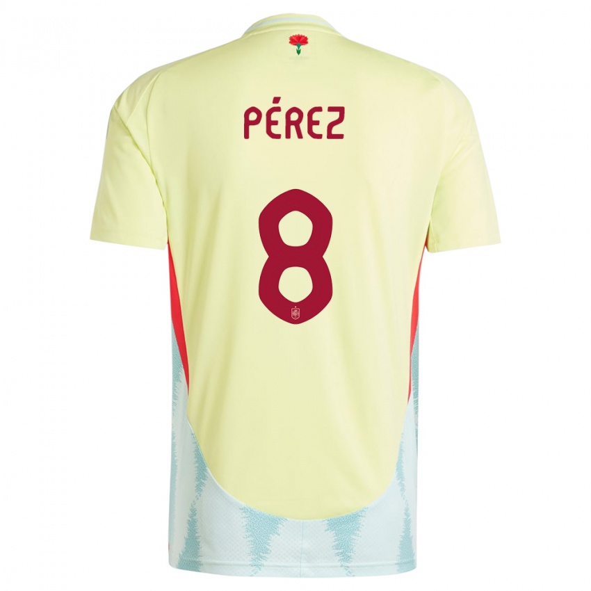 Gyermek Spanyolország Dani Perez #8 Sárga Idegenbeli Jersey 24-26 Mez Póló Ing