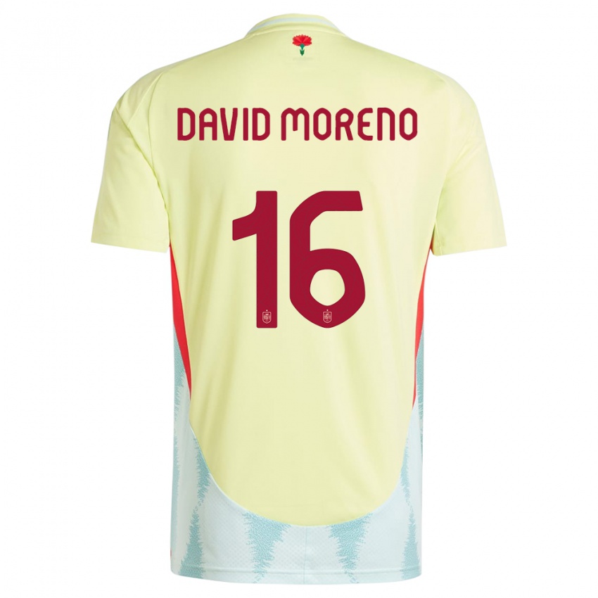 Gyermek Spanyolország Antonio David Moreno #16 Sárga Idegenbeli Jersey 24-26 Mez Póló Ing