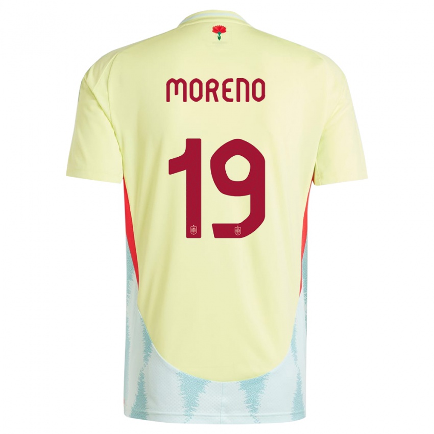 Gyermek Spanyolország Victor Moreno #19 Sárga Idegenbeli Jersey 24-26 Mez Póló Ing