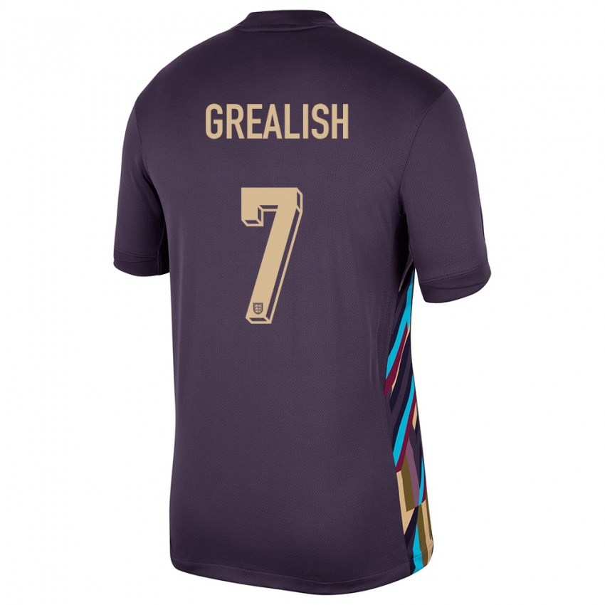 Gyermek Anglia Jack Grealish #7 Sötét Mazsola Idegenbeli Jersey 24-26 Mez Póló Ing