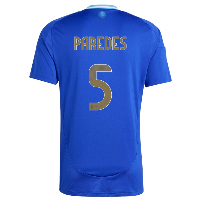 Gyermek Argentína Leandro Paredes #5 Kék Idegenbeli Jersey 24-26 Mez Póló Ing