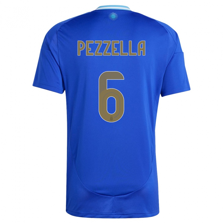 Gyermek Argentína German Pezzella #6 Kék Idegenbeli Jersey 24-26 Mez Póló Ing