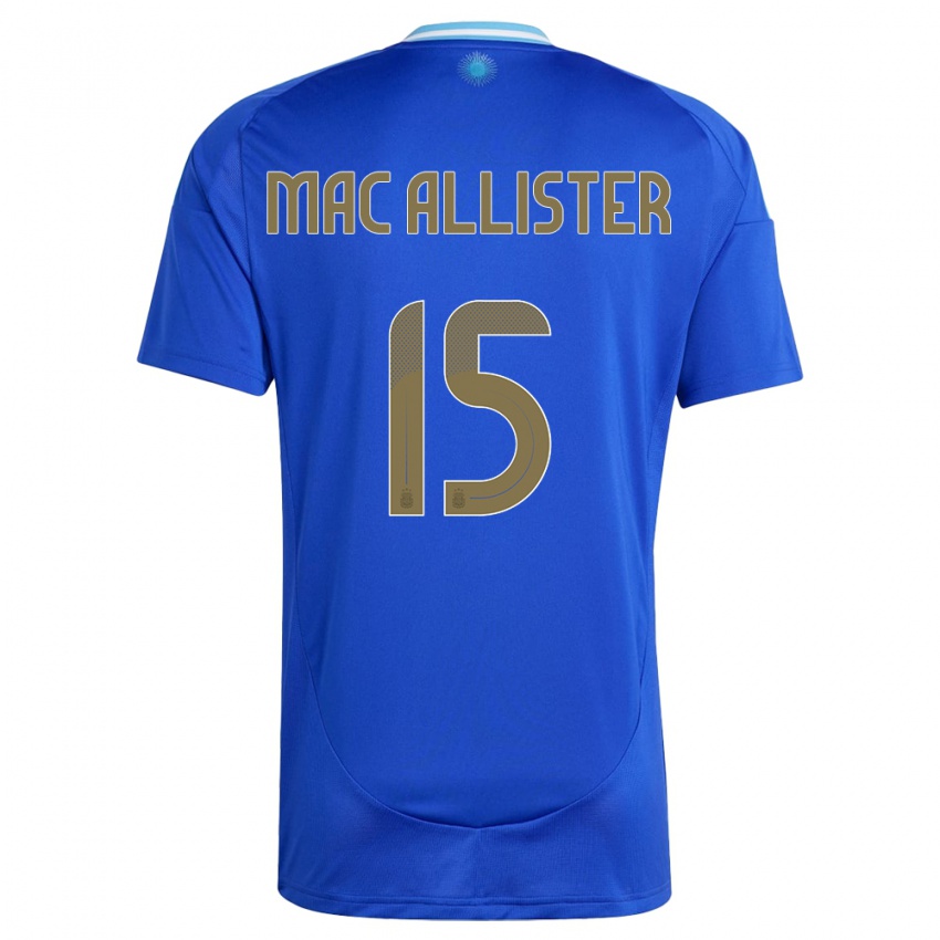 Gyermek Argentína Alexis Mac Allister #15 Kék Idegenbeli Jersey 24-26 Mez Póló Ing