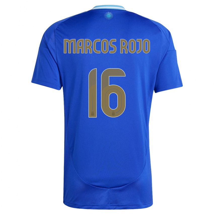 Gyermek Argentína Marcos Rojo #16 Kék Idegenbeli Jersey 24-26 Mez Póló Ing