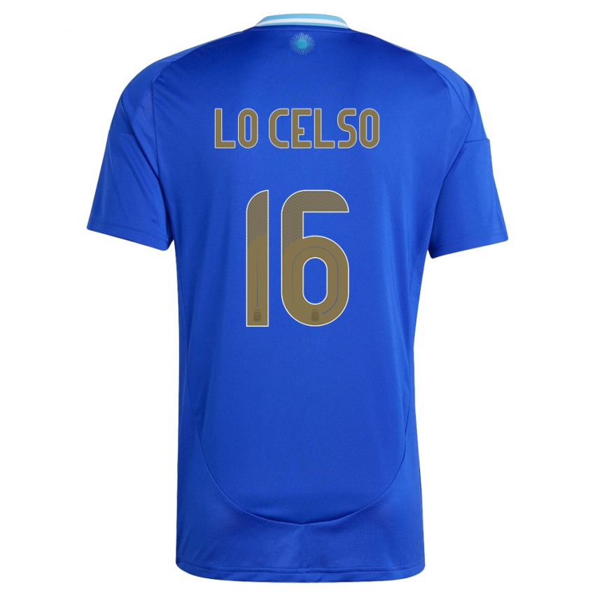 Gyermek Argentína Giovani Lo Celso #16 Kék Idegenbeli Jersey 24-26 Mez Póló Ing