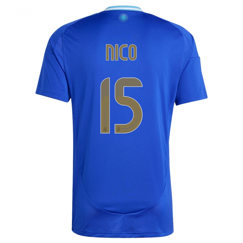 Gyermek Argentína Nico #15 Kék Idegenbeli Jersey 24-26 Mez Póló Ing