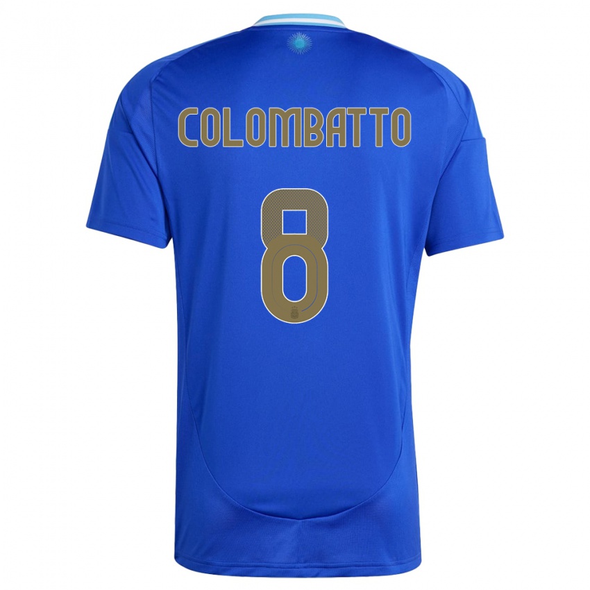 Gyermek Argentína Santiago Colombatto #8 Kék Idegenbeli Jersey 24-26 Mez Póló Ing