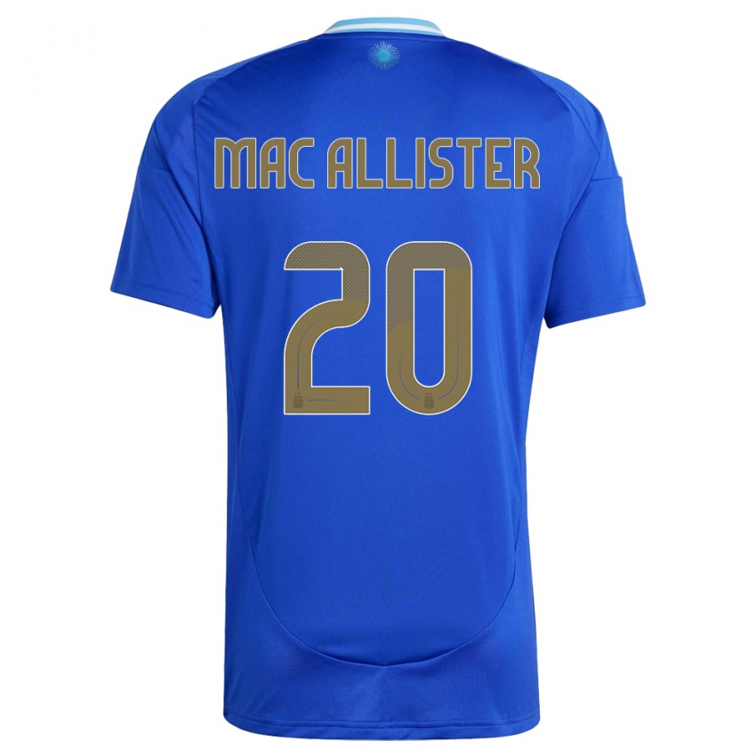 Gyermek Argentína Alexis Mac Allister #20 Kék Idegenbeli Jersey 24-26 Mez Póló Ing