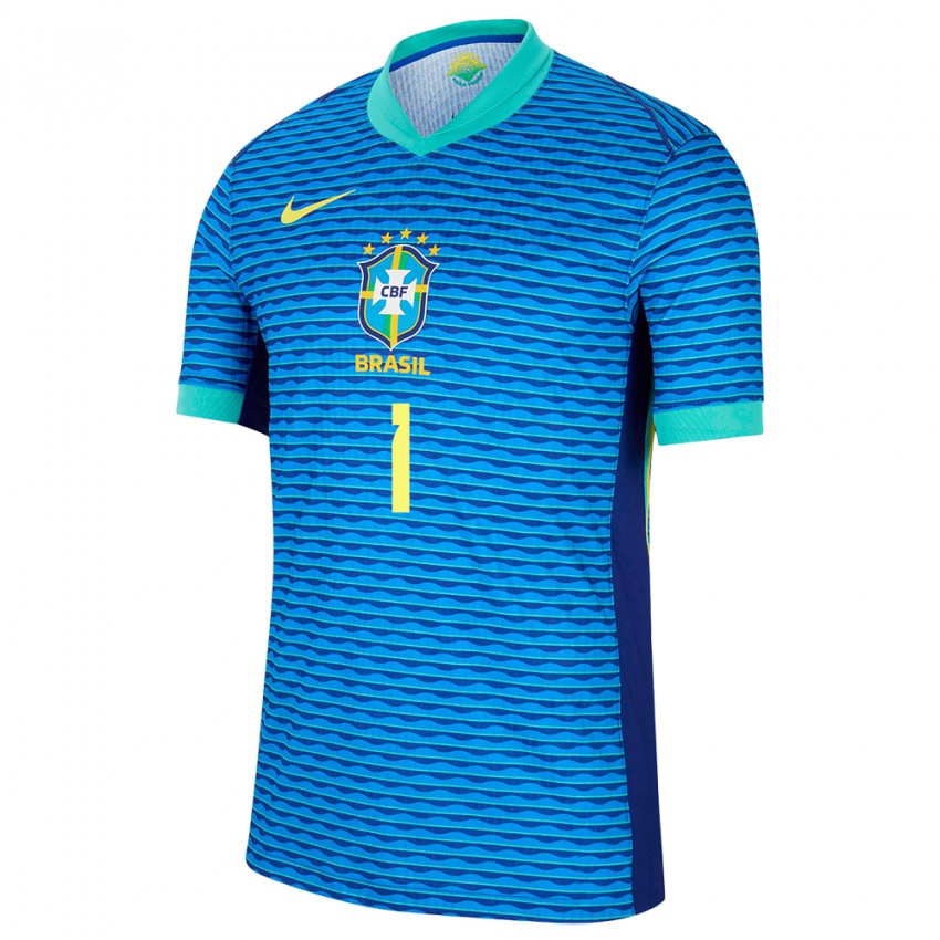 Gyermek Brazília Alisson #1 Kék Idegenbeli Jersey 24-26 Mez Póló Ing