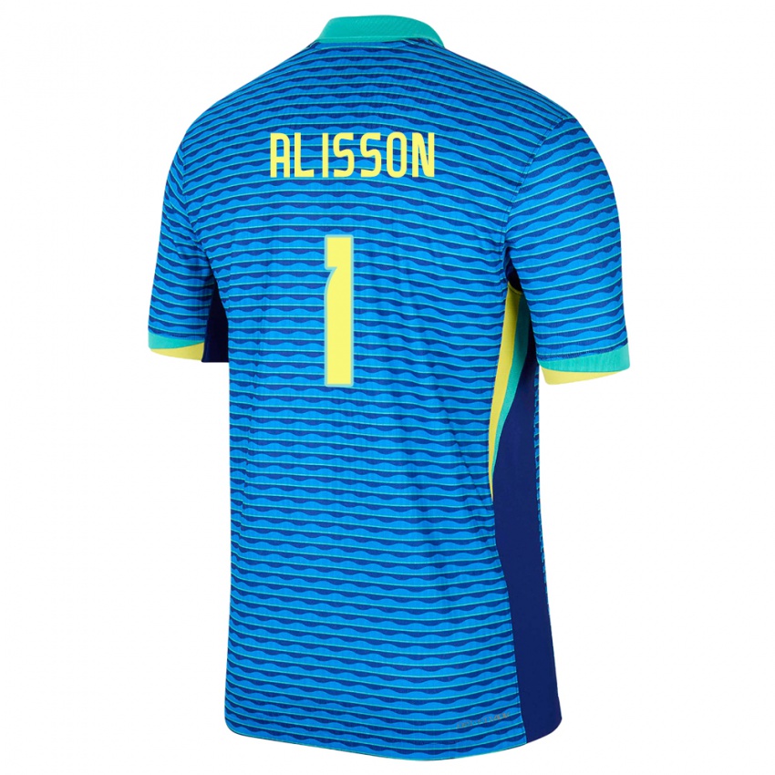 Gyermek Brazília Alisson #1 Kék Idegenbeli Jersey 24-26 Mez Póló Ing