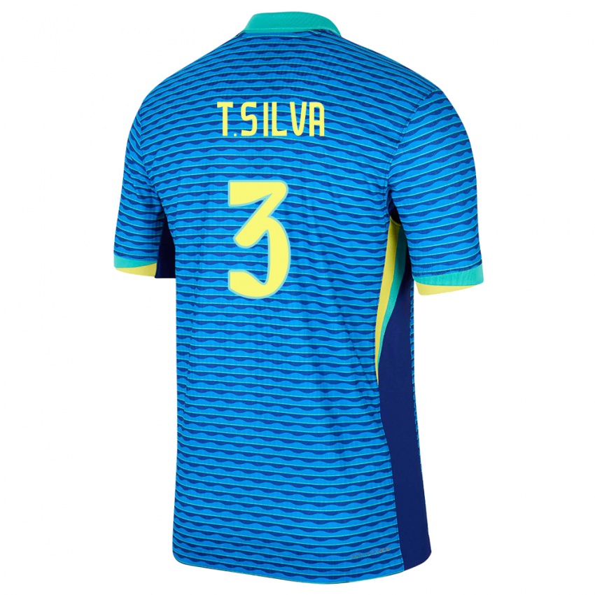 Gyermek Brazília Thiago Silva #3 Kék Idegenbeli Jersey 24-26 Mez Póló Ing