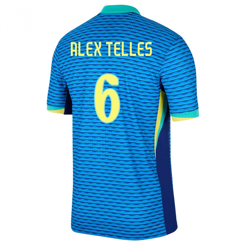 Gyermek Brazília Alex Telles #6 Kék Idegenbeli Jersey 24-26 Mez Póló Ing