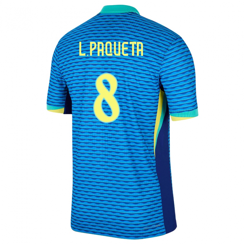 Gyermek Brazília Lucas Paqueta #8 Kék Idegenbeli Jersey 24-26 Mez Póló Ing